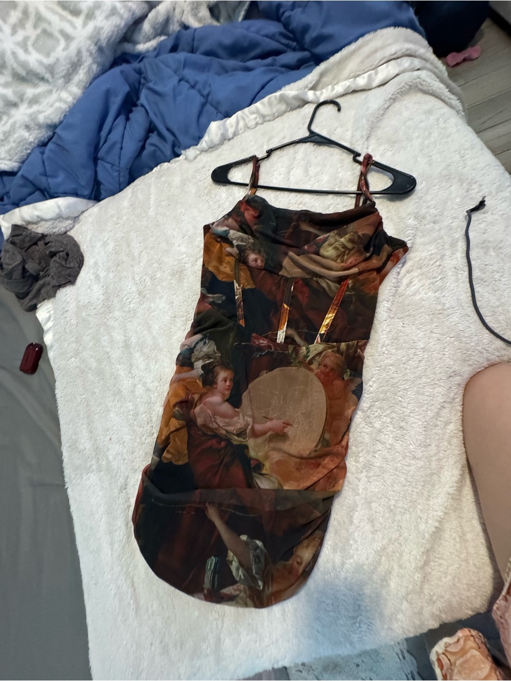 Renaissance Print Cowl Neck Satin Slip Top - Multicolor